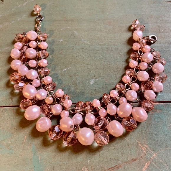 Gold Tone Blush Pink Faux Pearl Dangle Bracelet - 7"  Bracelet - Picture 4 of 7